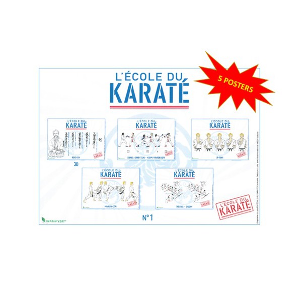 5 posters L'École du Karaté, 42 x 30 cm - Courtonne, Descours & Luzio
