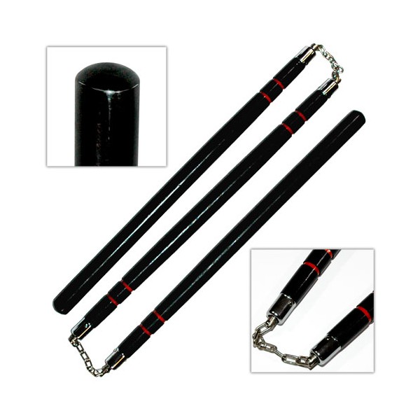 Bâton 3 sections coul noire (2 anneaux), 60 cm x 3 - Chaîne à rotule