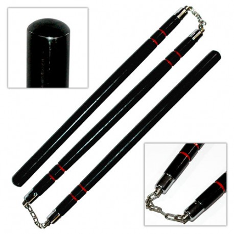 Bâton 3 sections coul noire (2 anneaux), 60 cm x 3 - Chaîne à rotule