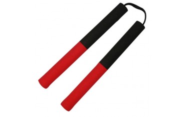 Nunchaku mousse, 30 cm, noir poignées rouges - Corde