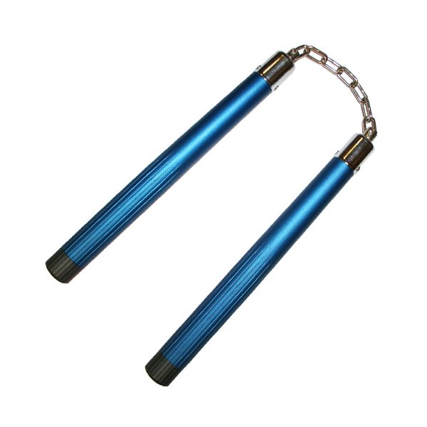Nunchaku rond, 30 cm, aluminium anodisé bleu - Chaîne à rotule