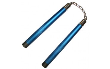 Nunchaku rond, 30 cm, aluminium anodisé bleu - Chaîne à rotule