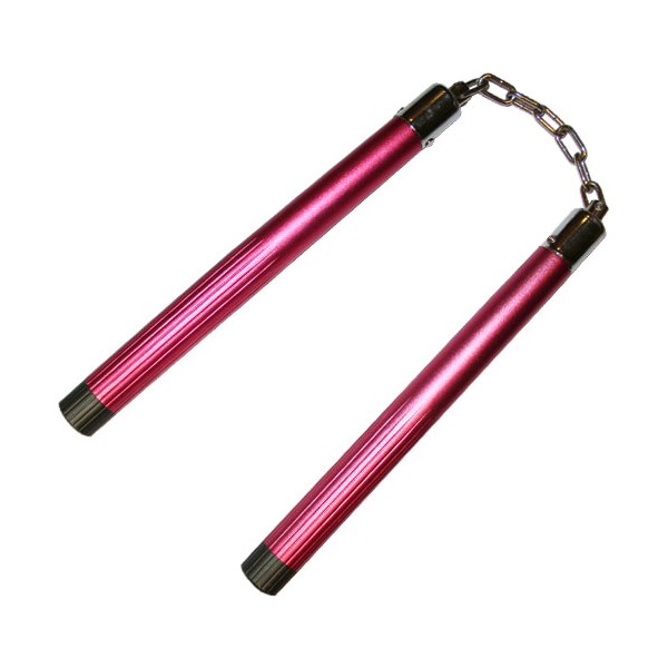 Nunchaku rond, 30 cm, aluminium anodisé rouge - Chaîne à rotule
