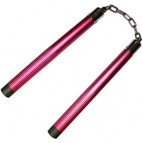 Nunchaku rond, 30 cm, aluminium anodisé rouge - Chaîne à rotule