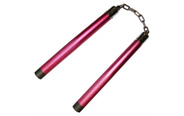 Nunchaku rond, 30 cm, aluminium anodisé rouge - Chaîne à rotule