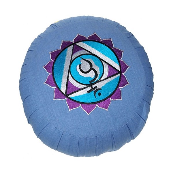 Zafu Chakra Vis., coussin médit., coton & kapok, 35x20cm - Bleu Clair