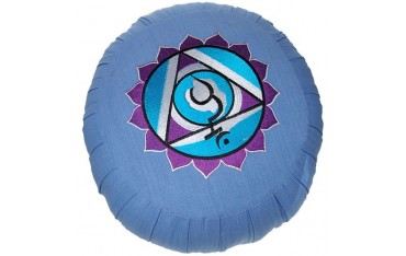 Zafu Chakra Vis., coussin médit., coton & kapok, 35x20cm - Bleu Clair