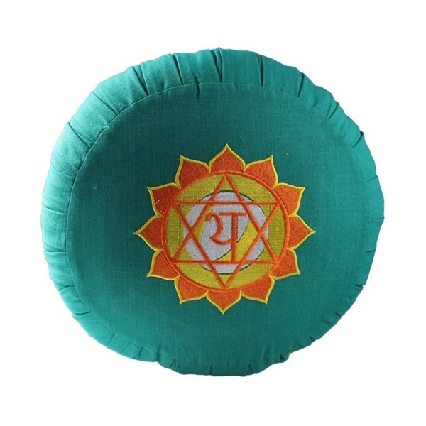 Zafu Chakra Anahat., coussin médit., coton & kapok, 35x20cm - Vert