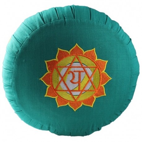 Zafu Chakra Anahat., coussin médit., coton & kapok, 35x20cm - Vert