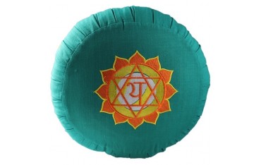 Zafu Chakra Anahat., coussin médit., coton & kapok, 35x20cm - Vert