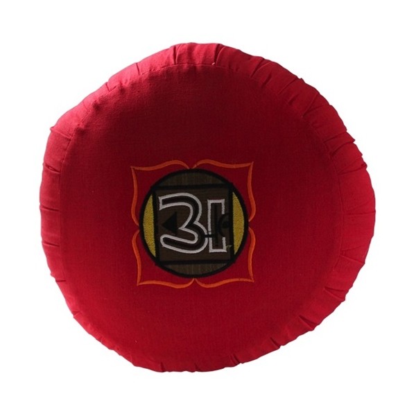 Zafu Chakra Muladh., coussin médit., coton & kapok, 35,5x20cm - Rouge