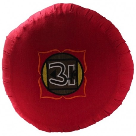 Zafu Chakra Muladh., coussin médit., coton & kapok, 35,5x20cm - Rouge