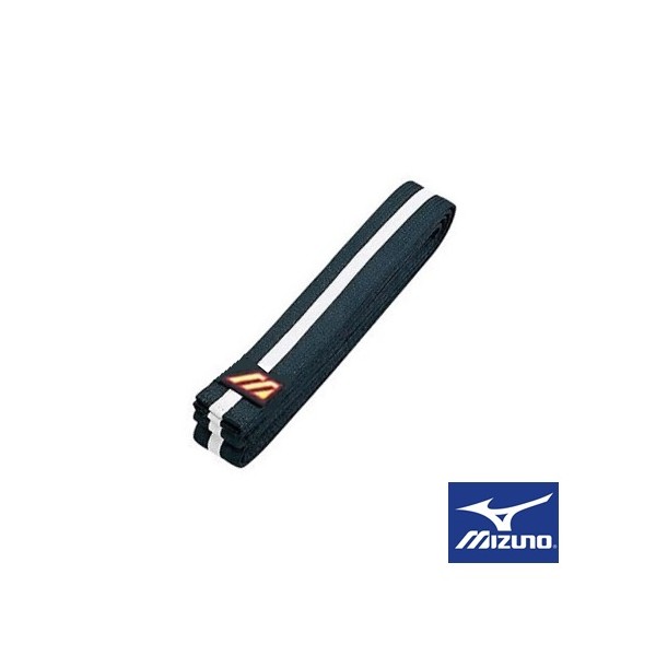 Ceinture piquée MIZUNO Femme, coton 295cm, T.5,5 - NOIR ligne BLANCHE