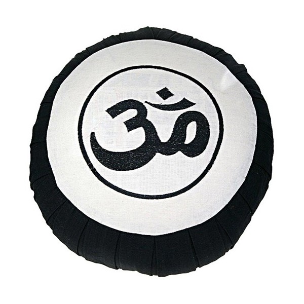 Zafu Om, coussin médit., coton & kapok, 35 x 20cm - Noir & Blanc