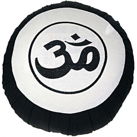 Zafu Om, coussin médit., coton & kapok, 35 x 20cm - Noir & Blanc