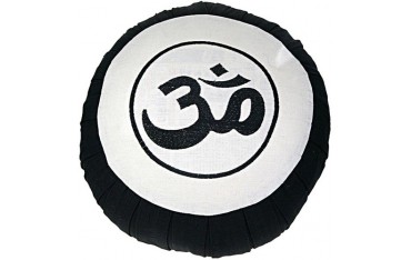 Zafu Om, coussin médit., coton & kapok, 35 x 20cm - Noir & Blanc