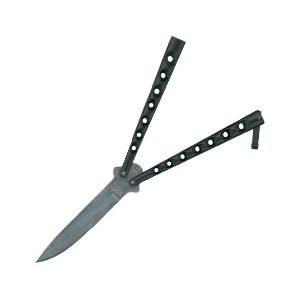 Couteau papillon "Balisong" (ronds, 13 cm fermé, lame 10 cm) - Noir