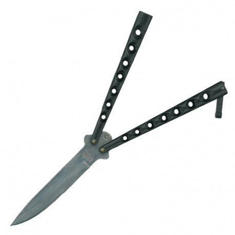 Couteau papillon "Balisong" (ronds, 13 cm fermé, lame 10 cm) - Noir