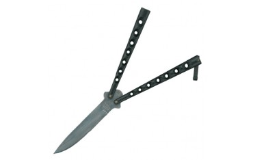 Couteau papillon "Balisong" (ronds, 13 cm fermé, lame 10 cm) - Noir