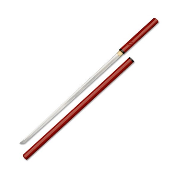 Katana Zatoichi tranchant, acier forgé 72.5 cm, fourreau rouge +boîte