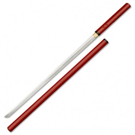 Katana Zatoichi tranchant, acier forgé 72.5 cm, fourreau rouge +boîte