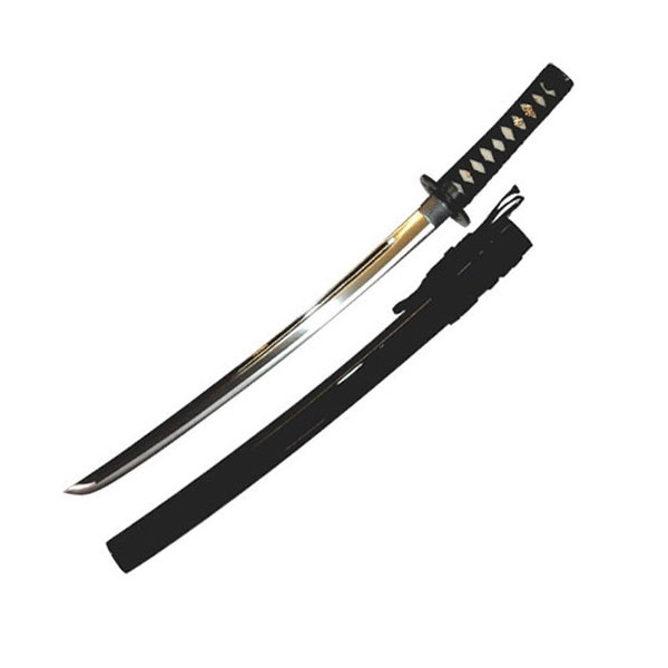 Wakizashi JAPON standard T-3, lame à gorge 48 cm, fourreau laqué noir