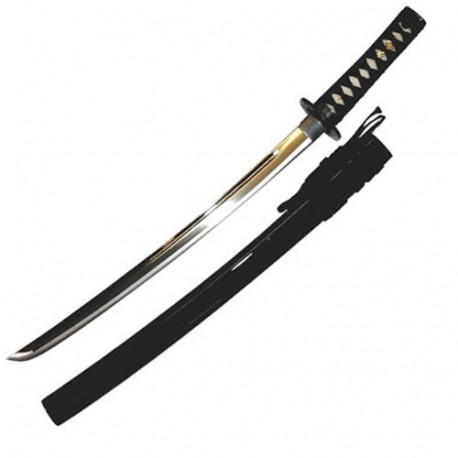 Wakizashi JAPON standard T-3, lame à gorge 48 cm, fourreau laqué noir