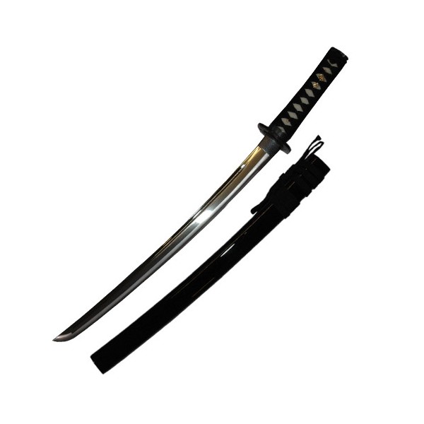 Wakizashi JAPON Jidae Koshirae, lame à gorge 48 cm, four. noir grains