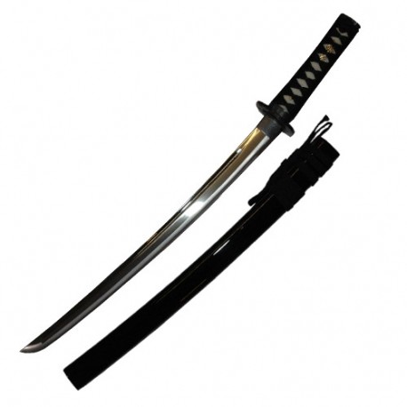 Wakizashi JAPON Jidae Koshirae, lame à gorge 48 cm, four. noir grains