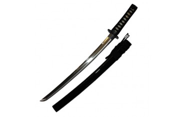 Wakizashi JAPON Jidae Koshirae, lame à gorge 48 cm, four. noir grains