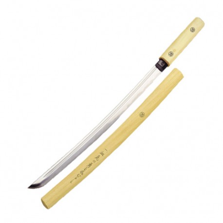 Wakizashi Shirasaya tranch., lame acier 440 de 45 cm, fourr. naturel