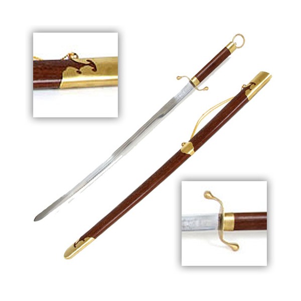 Sabre Tai-Ji Yang, acier forgé 81 cm rigide, four. bois exot + étui