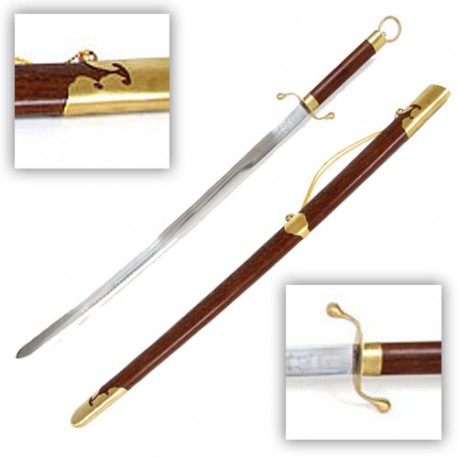 Sabre Tai-Ji Yang, acier forgé 88 cm rigide, four. bois exot + étui