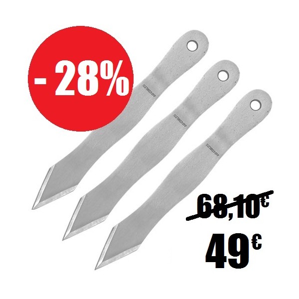 Lot de 3 couteaux à lancer "ondulations", 25.5 cm - Acier poli