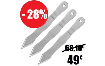 Lot de 3 couteaux à lancer "ondulations", 25.5 cm - Acier poli