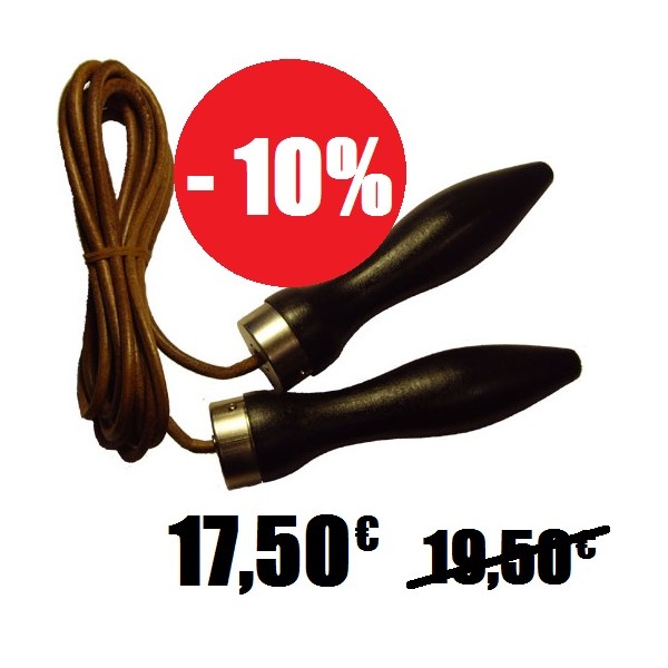 Corde à sauter en cuir, longueur 240 cm, poignées bois à roulements