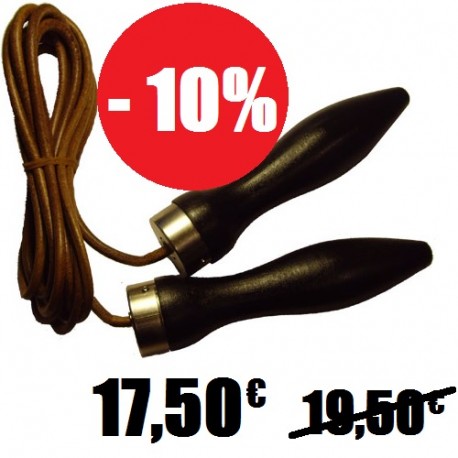 Corde à sauter en cuir, longueur 240 cm, poignées bois à roulements