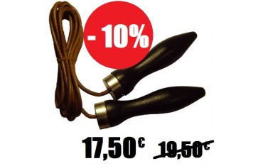 Corde à sauter en cuir, longueur 240 cm, poignées bois à roulements
